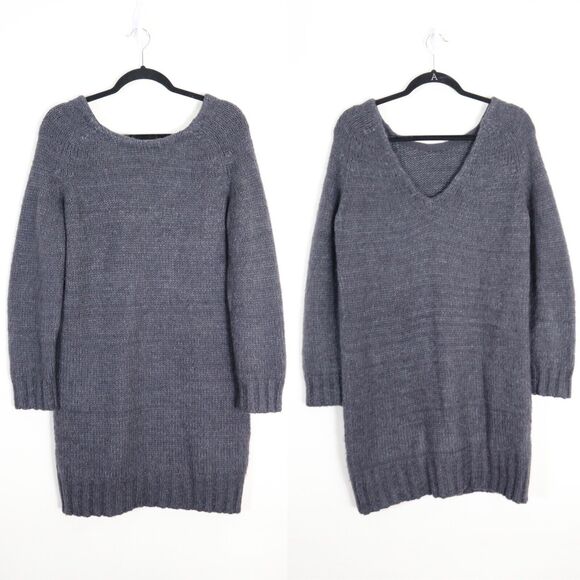 See By Chloe US 8 Chunky Knit Sweater Dress Gray Low Back Mini - Picture 1 of 11